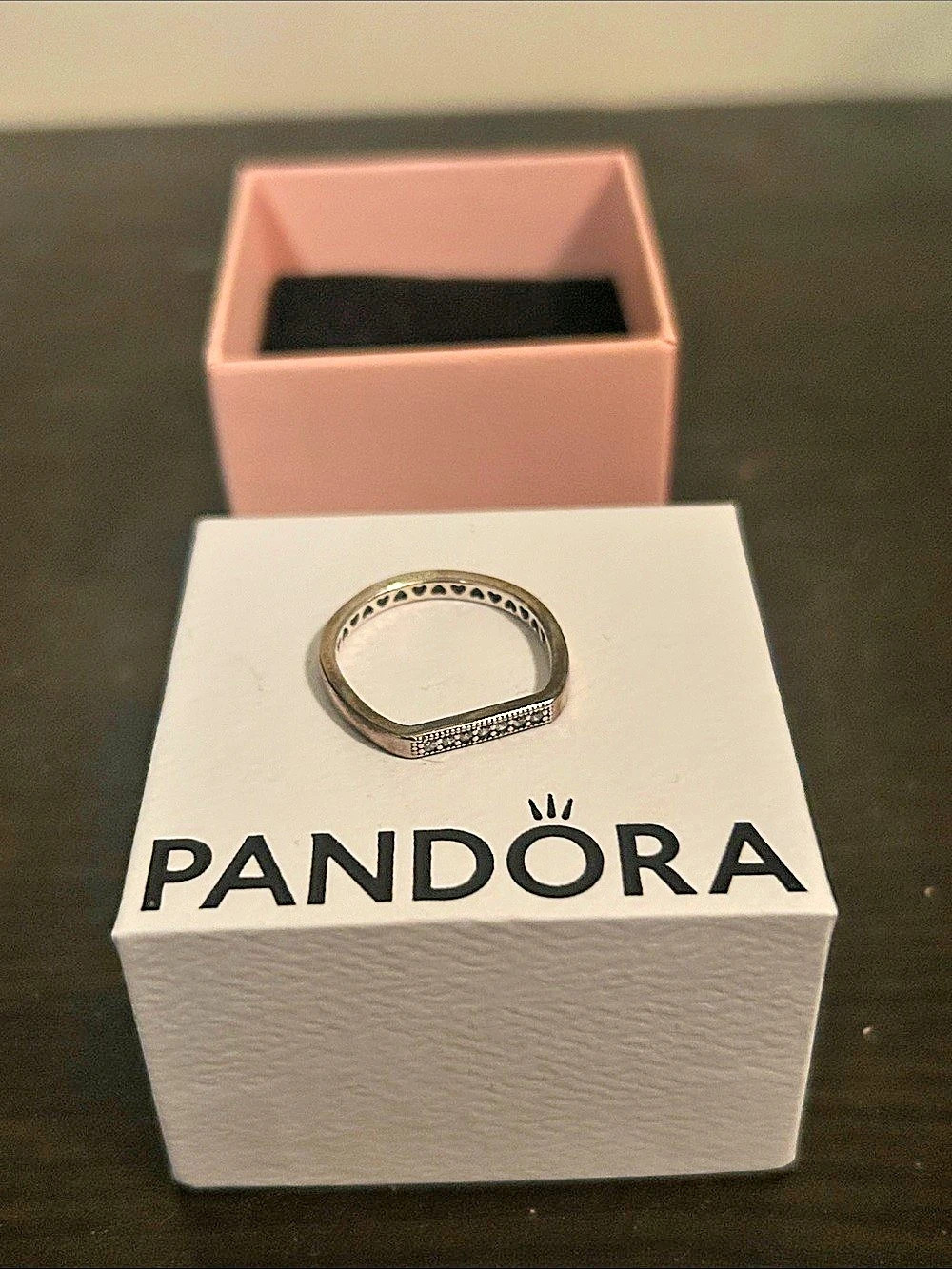 PANDORA Square Sparkle Halo Ring Stone-Set Band Ring in Silver Like New